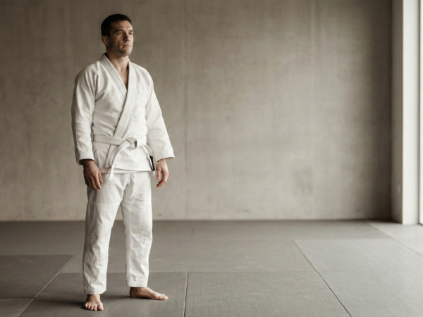 Iniciante dando os primeiros passos no jiu-jitsu em dojo